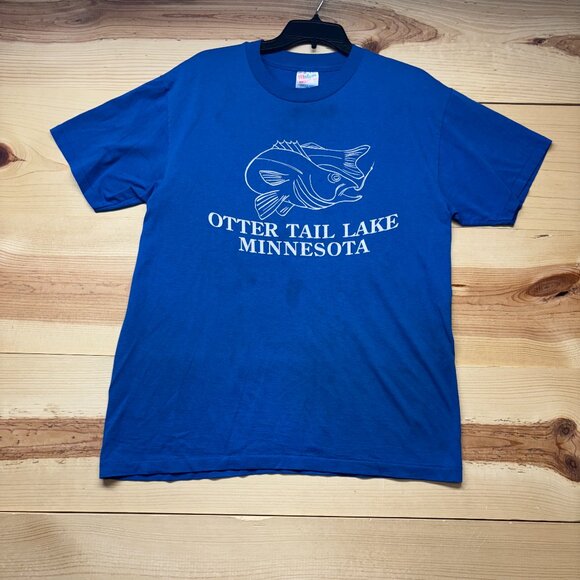 Vintage Minnesota Shirt Mens Large Blue Otter Tail Lake Single Stitch - Picture 1 of 11
